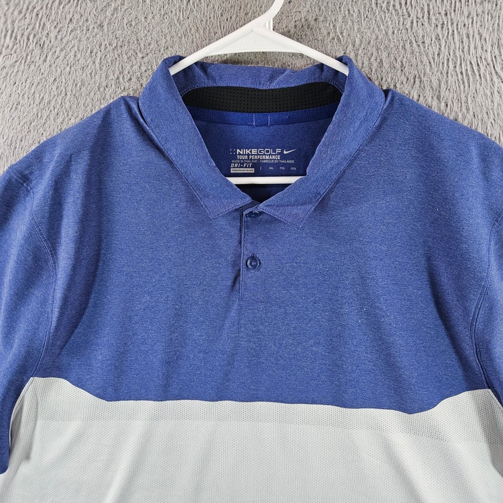 Nike Golf Tour Performance Dri-FIT Polo Shirt Mens XXL Blue White Colorblock